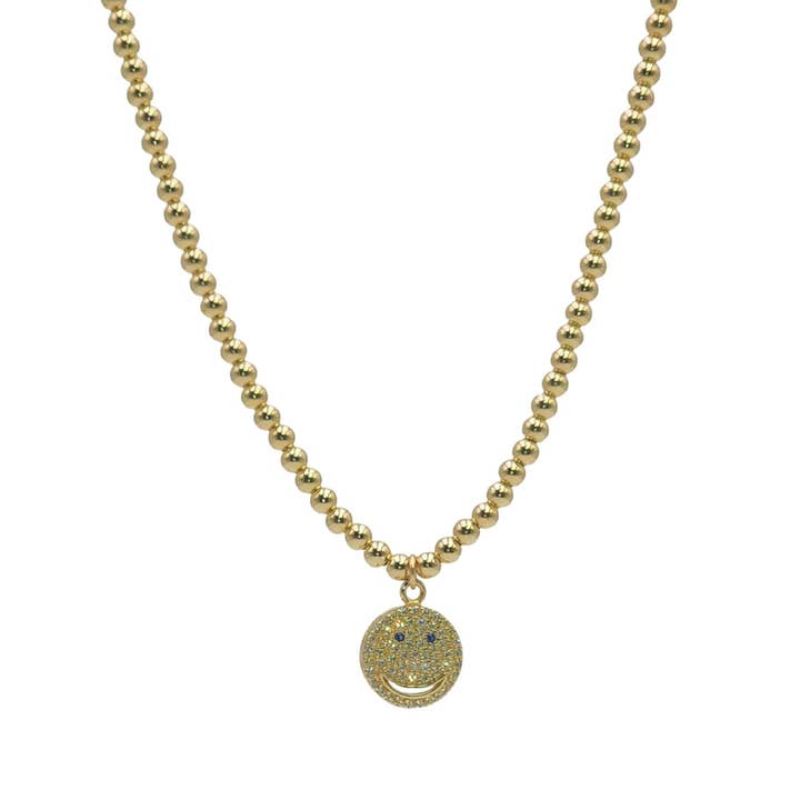 Collier doré Happy Face pour la vente par Bozkurt Jewelry
