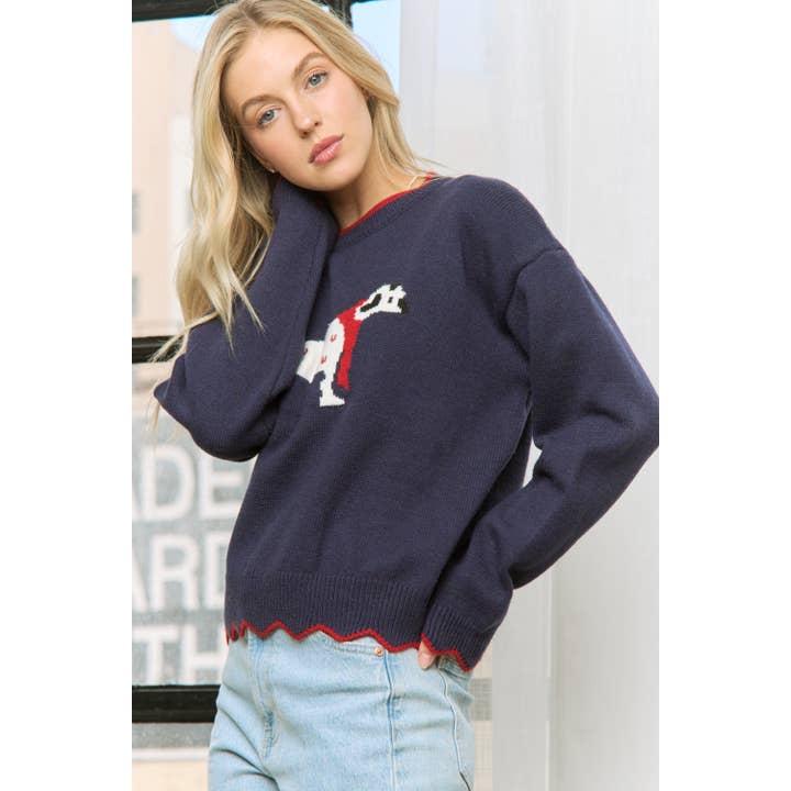 Navy Multi CHIC PUPPY JAQUARD SCALLOP EDGES SWEATER PULLOVER for wholesale on Faire5