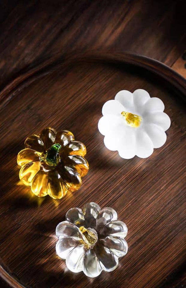 Gohobi （We cover U.S. import duties） - Wholesale Decorative Tabletop Object - Gohobi Pate de Verre Pumpkin Halloween Glass Ornament Teapot Lid Stand Paperweight5