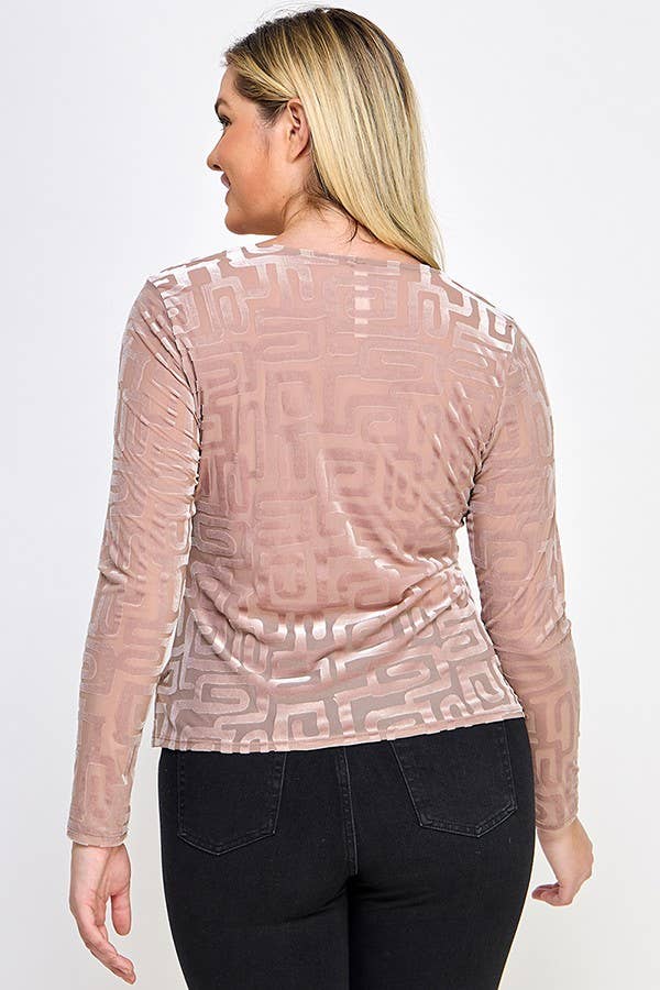 Misty Rose Burnout fluwelen top in grote maten - JK18506-T voor groothandel op Faire1