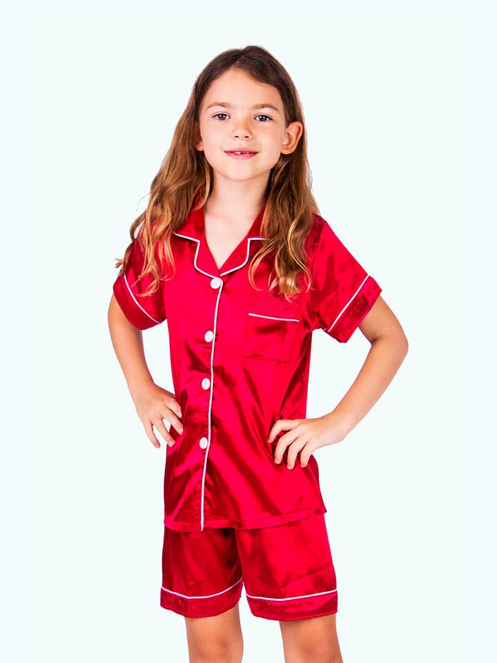 Sisters G Kids - Wholesale Sleepwear Set - Kids - Kids Satin Pajamas Shorts + Short Sleeves4