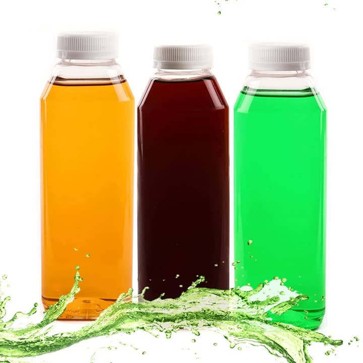 EcoQuality - Wholesale Milk/Juice Bottle - 10oz Empty Plastic Juice Bottles w/Tamper Evident Caps0