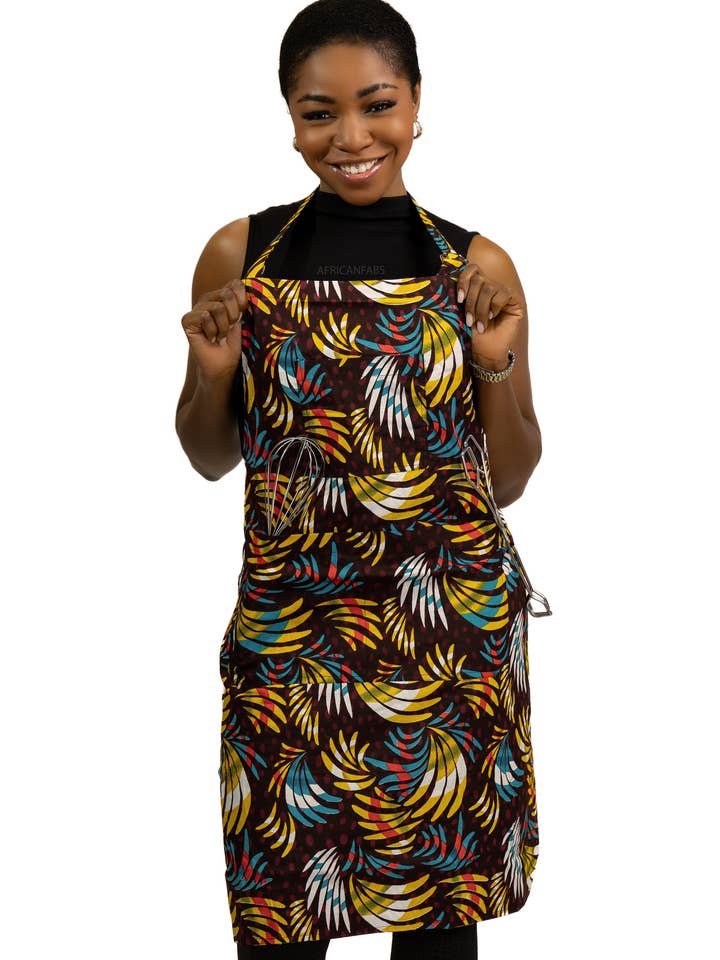 Förkläde med afrikanskt tryck - Flerfärgade fjädrar för wholesale av AfricanFabs