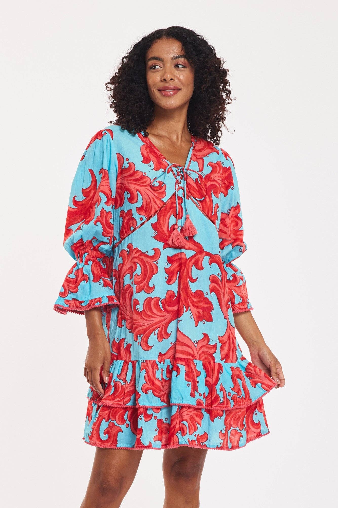 ModaPosa – Vestido - Mulher por atacado – Vestido Brigida Baroque Swirl Azul Vermelho Primavera Verão1
