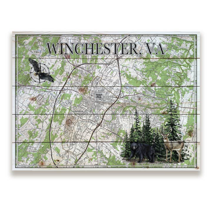 Winchester, VA 18x24 Wood Pallet Map for wholesale by Map Mom