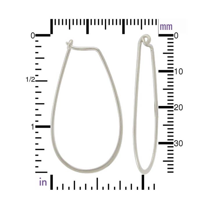Nina Designs - Wholesale Hoop Earrings - Sterling Silver Hoop Earrings - Teardrop Shape 38x21mm