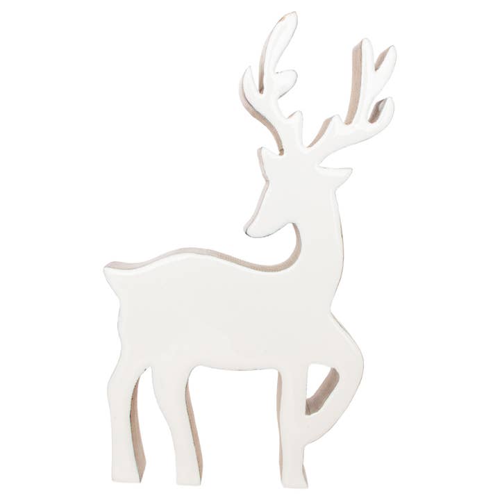 7.75" White Mango Wood Dancing Deer Christmas for wholesale by Boston International
