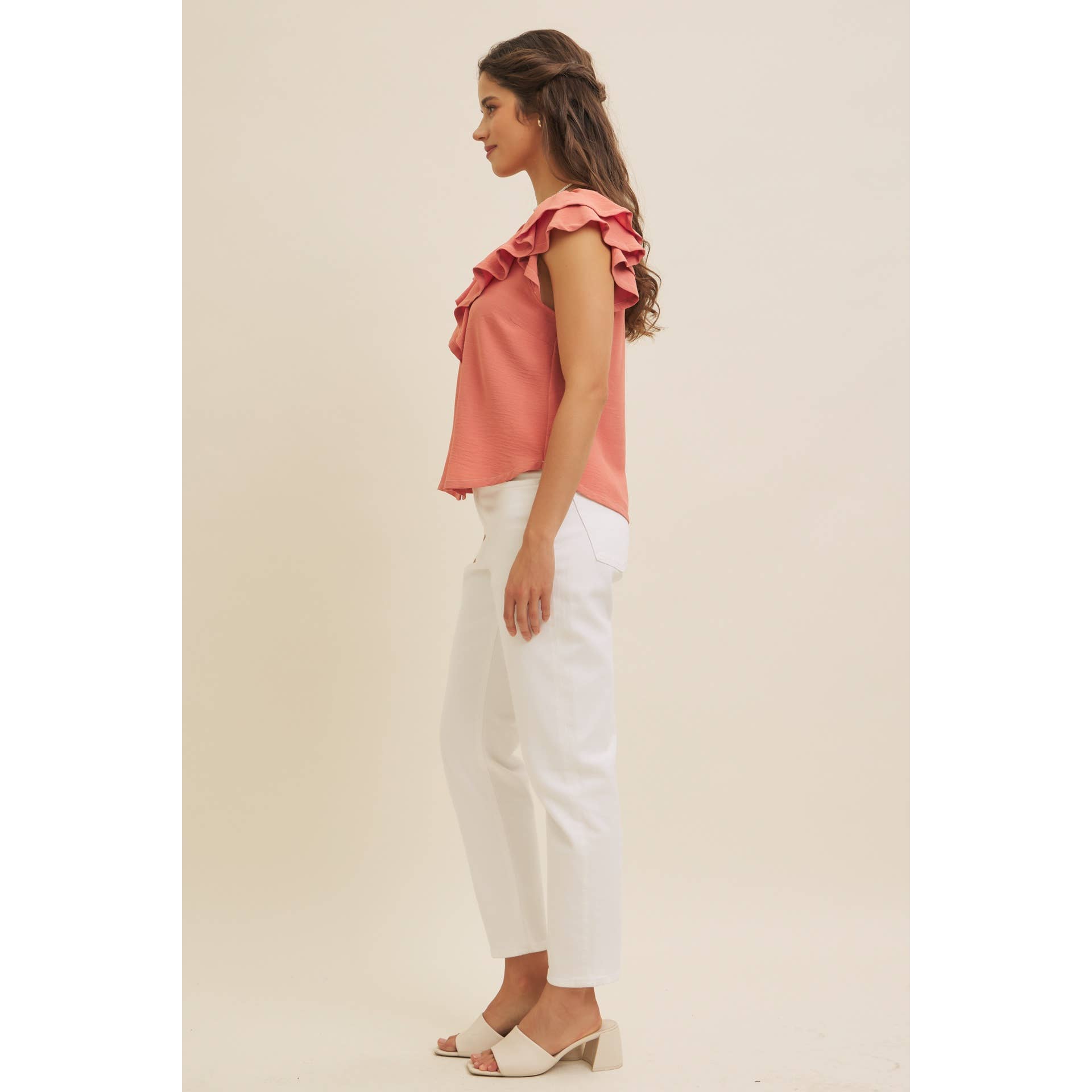 in february - Wholesale Blouse - Women's - RUFFLE BLOUSE TOP WITH BUTTON-DOWN FRONT AND CONTRAST STITCH8