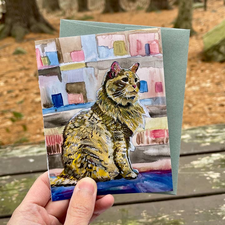 Katt Gratulationskort, Design med Orange Maine Coon-katt för wholesale av Deking Art