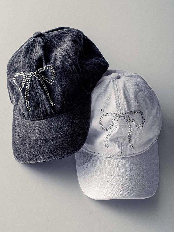 Rhinestone Bow Embellished Baseball Cap for wholesale by Urban Daizy