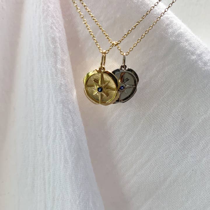 Mini Compass Birthstone Charm Necklace for wholesale by Kimiya Designs