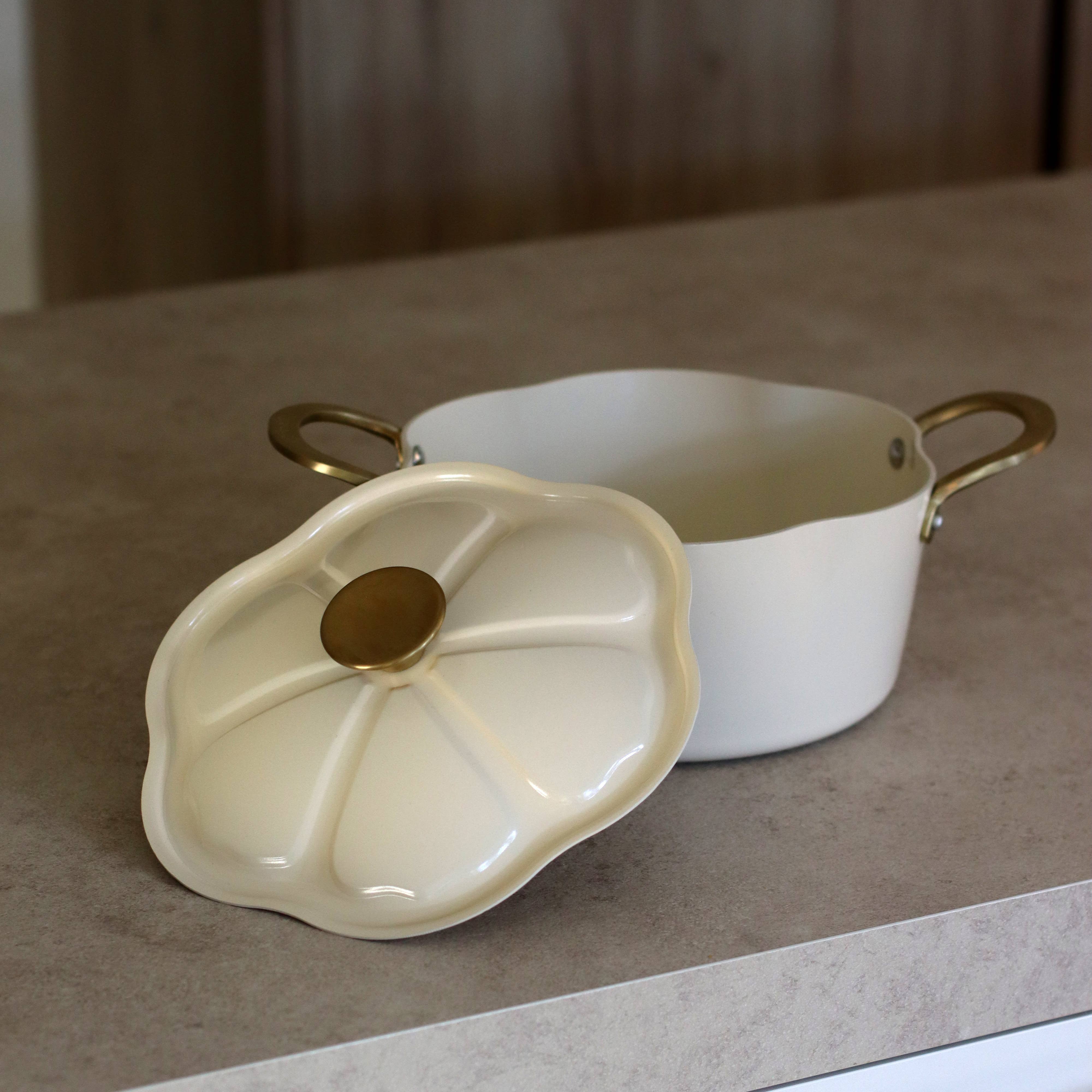 Menastyl - Wholesale Cooking Pot - Dahlia Dutch oven 24cm in recycled beige aluminum with lid1