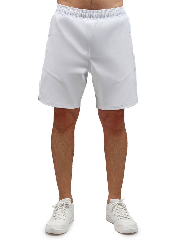White Men's Tennis Shorts - Spin Shorts with Pockets & UV Protection for wholesale on Faire