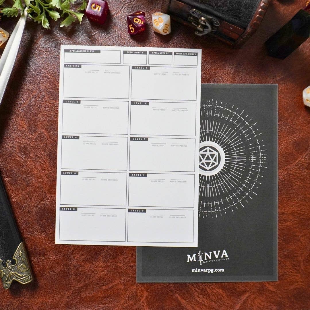 Minva Tabletop Design Co – Jogo de cartas por atacado – Folhas de caracteres Mini 5e DNd6