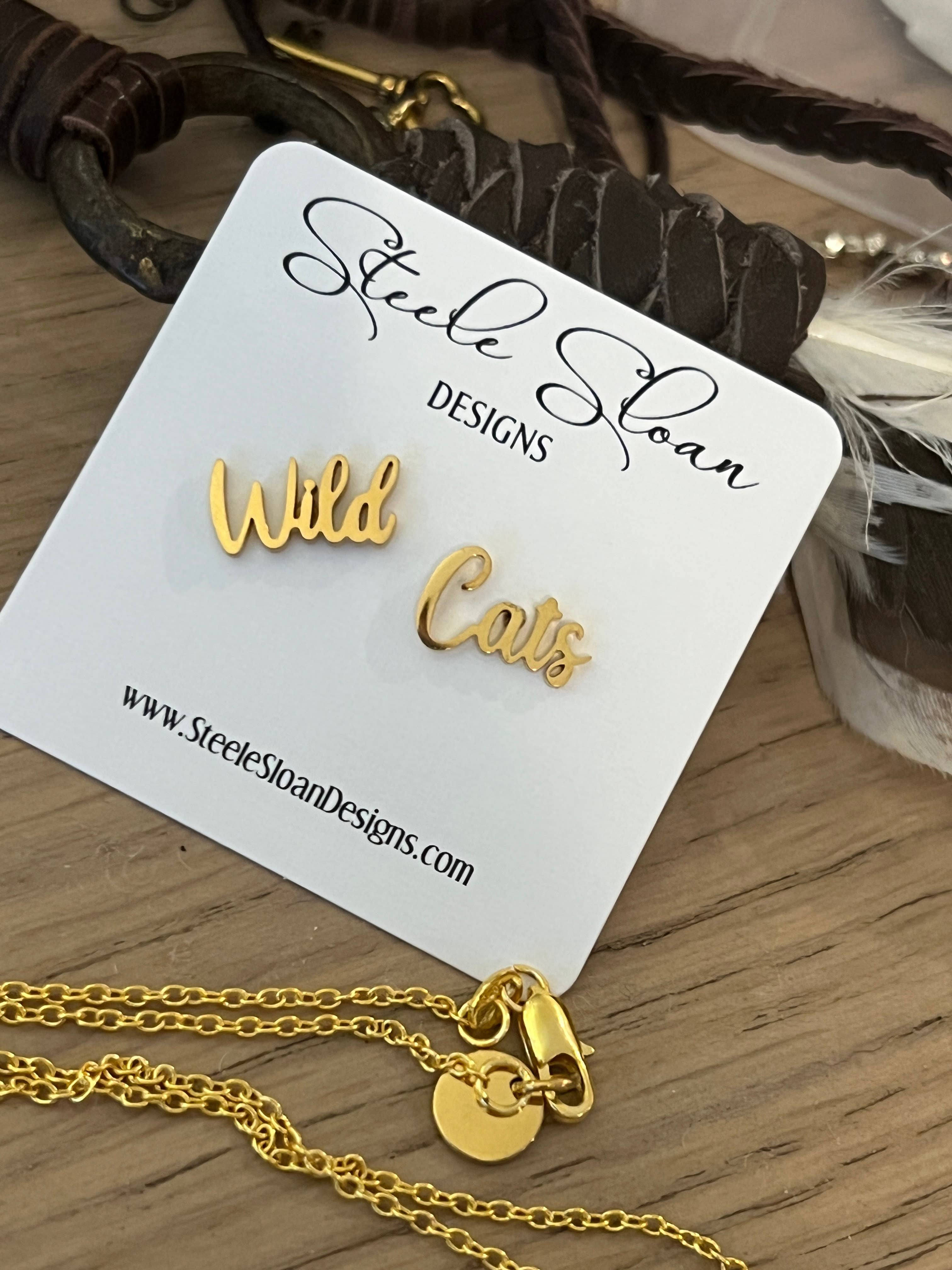 Steele Sloan Designs - Wholesale Stud/Post Earrings - Cute Wild Cat Name Earrings, Gift for Wildcat Fan, Go Cats!1