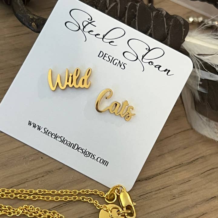 Steele Sloan Designs - Wholesale Stud/Post Earrings - Cute Wild Cat Name Earrings, Gift for Wildcat Fan, Go Cats!1