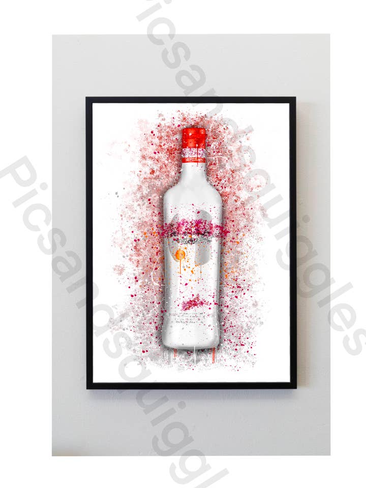 Archers Peach Schnapps Style Bottle Splatter Print for wholesale by Pics and Squiggles