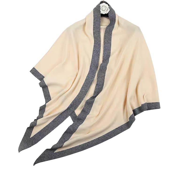 Fennco Styles - Wholesale Wrap - Women's - Contrast Border Knit Cashmere Blend Triangular Shawl Wrap