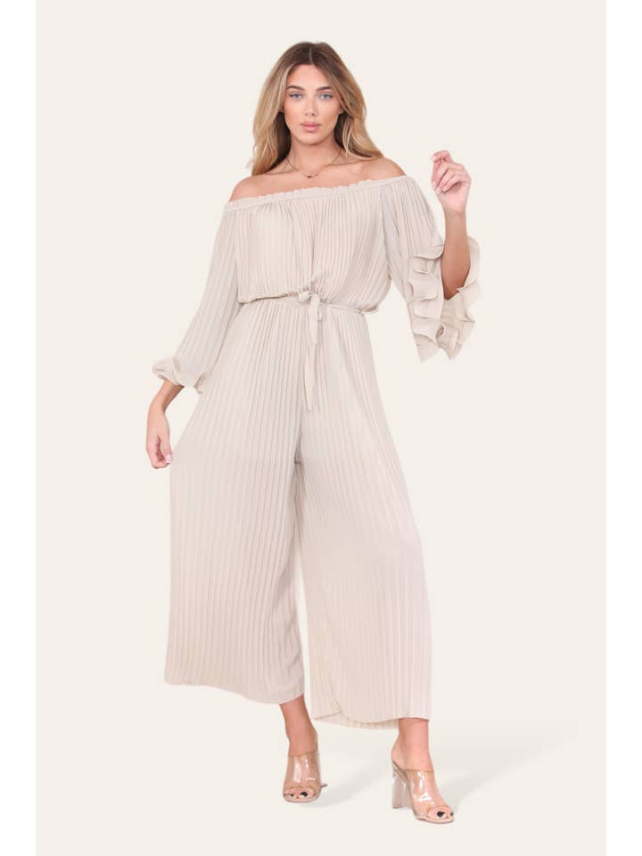 Kurt Muller - Wholesale Jumpsuit - Women's - Sofia Bardot Pleated Frill Jumpsuit