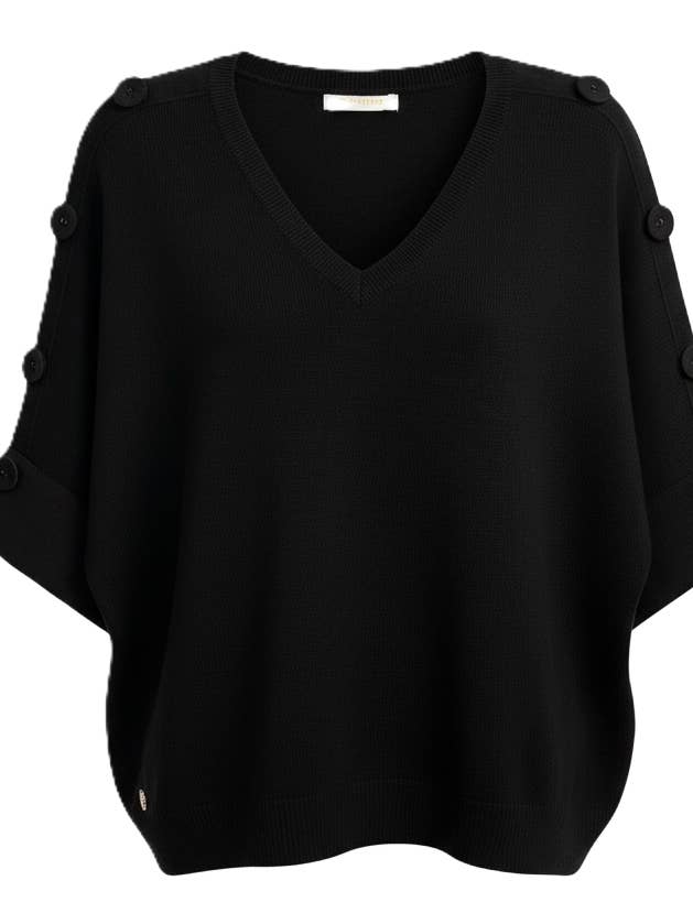 MAGLIONE NERO A V CON DETTAGLIO DI BOTTONI WF2668 per la vendita all'ingrosso da parte di Malissa J Collection