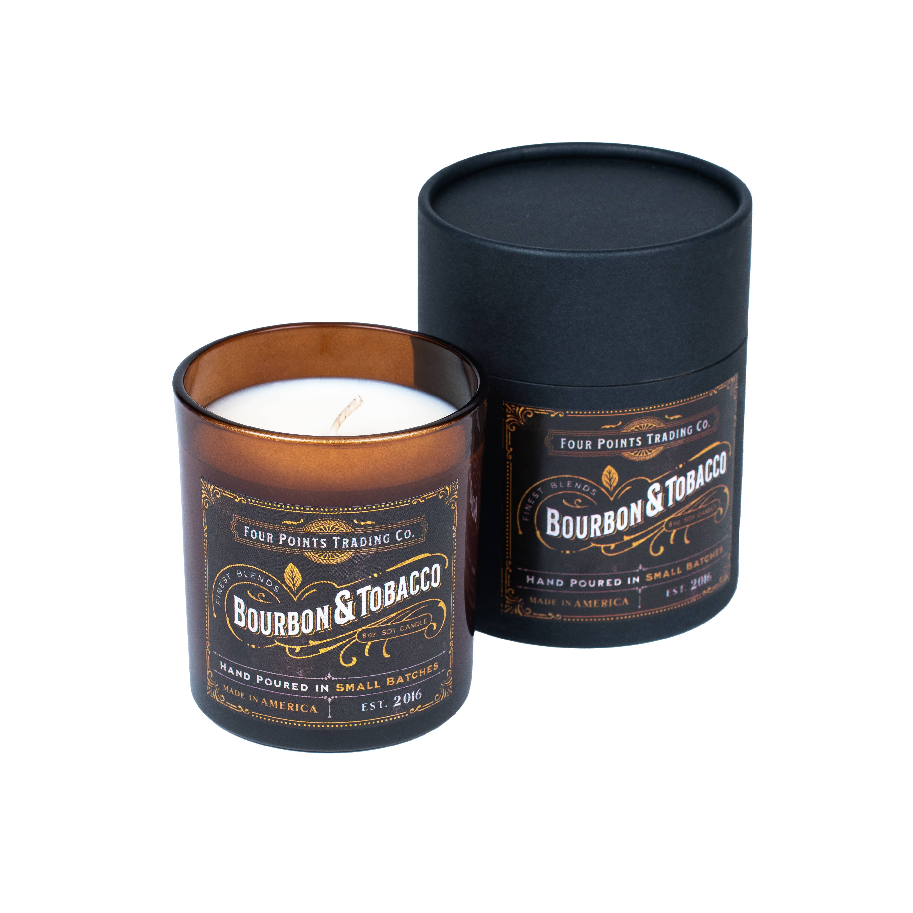 Four Points Trading Co - Wholesale Jar/Filled Candle - Bourbon & Tobacco 8 oz Soy Candle