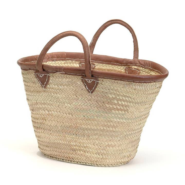 Classic Straw and Leather Market Bag for wholesale by Bacon Basketware