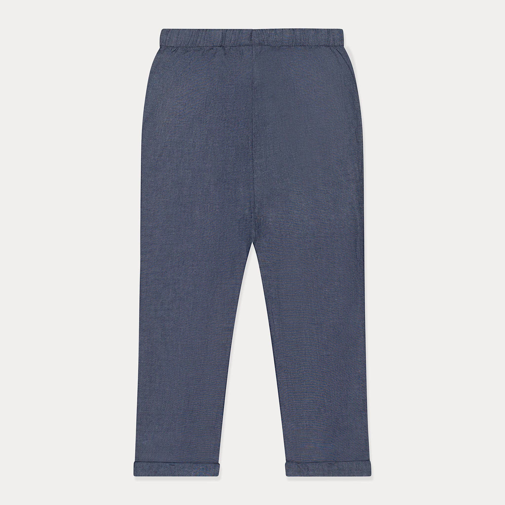 Mini Wardrobes – Calças - Criança por atacado – Calças de Criança para Menina, Calças de Rapariga em Tecido Chambray, Tons Azuis1