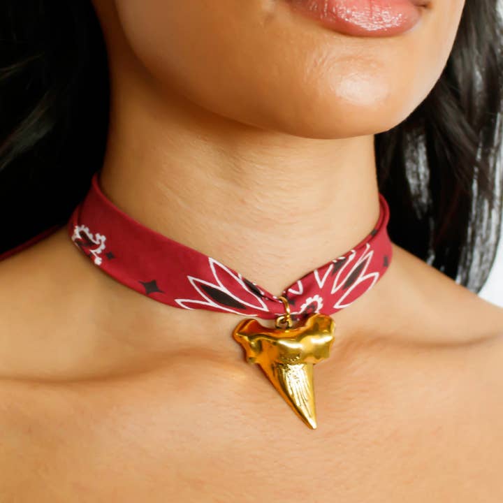 Maroon Bandana Shark Necklace for wholesale by RAD + RAE