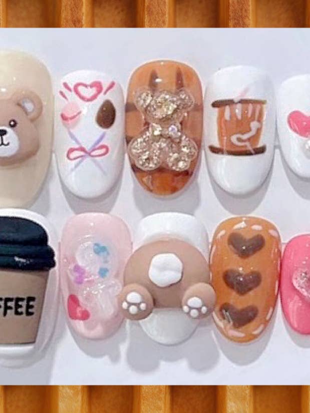 Deluxe 100% håndlavet presse på negle - Cafe time for engroshandel hos KTNN Studio Inc.