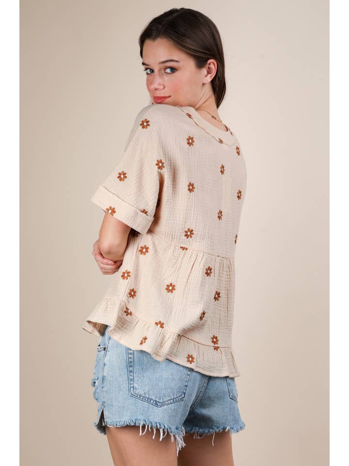 VERY J - Wholesale Blouse - Women's - NT12065-Flower Embroidered Woven Blouse Top27