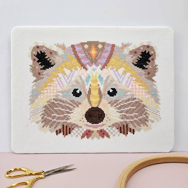 Mandala Raccoon Cross Stitch Chart for wholesale by Meloca Designs