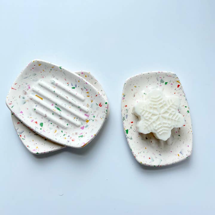 White Terrazzo Soap Dish for wholesale by AlphaGrayArt