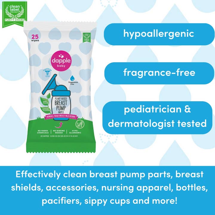 Earth Mama Organics - Wholesale Nursing Pillow/Pad - Maternity - Dapple Baby Breast Pump Cleaner Wipes, Fragrance Free, 25ct (Case of 16)2