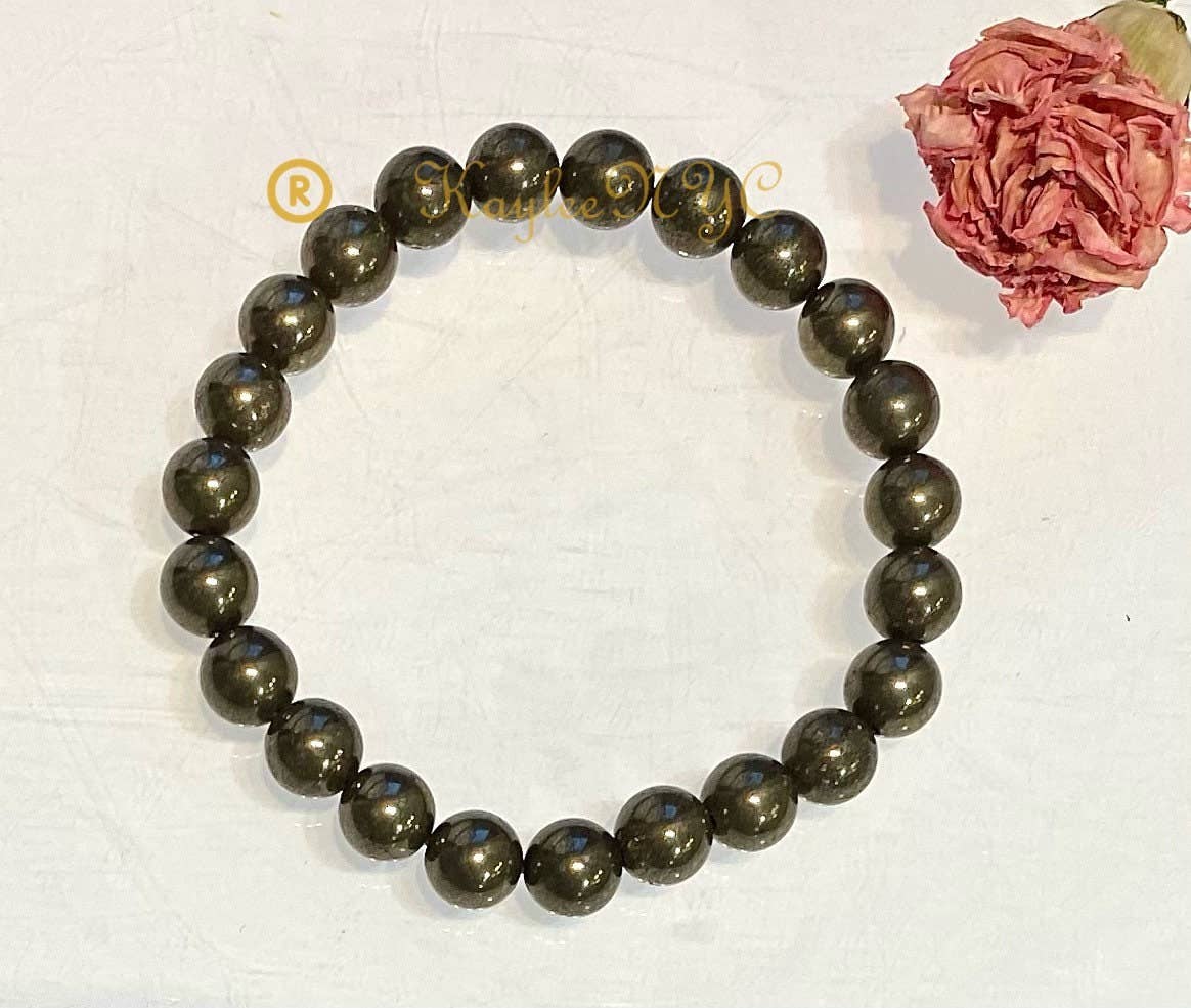 KayleeNYC - Wholesale Beaded Bracelet - Natural Pyrite 8mm 7.5” Crystal Healing Stretch Bracelet8