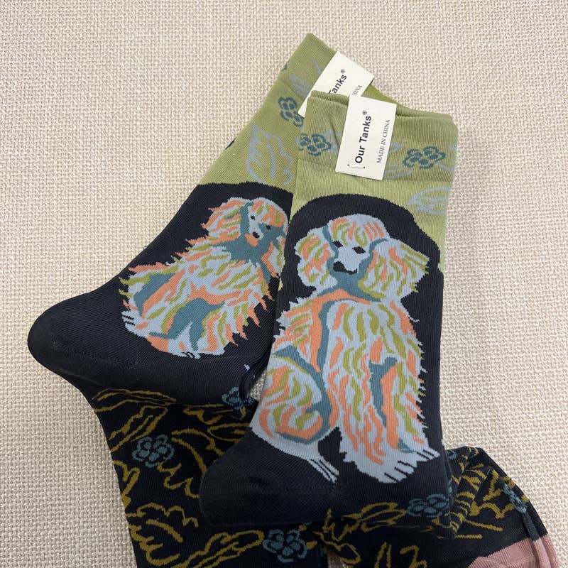 Tourtiwi - Wholesale Socks - Unisex - Oil painting style animal flower print socks12