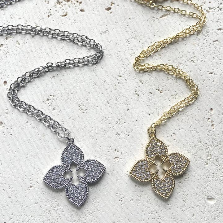 VB&CO Designs Handmade Jewelry - Wholesale Pendant/Charm Necklace - Quatrefoil clover designer trendy jewelry boutique style