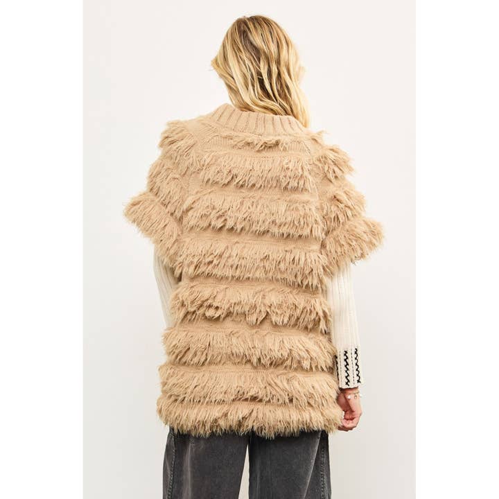 Apolline - Wholesale Jacket – Women's - Fringe Shaggy Cap Sleeve Sweater Jacket11