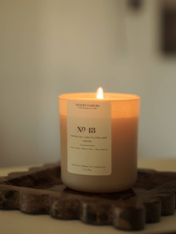 N° 13 : Dimanche | Bougie parfumée au citron et à la menthe pour soulager le stress pour la vente par Desert Embers, LLC