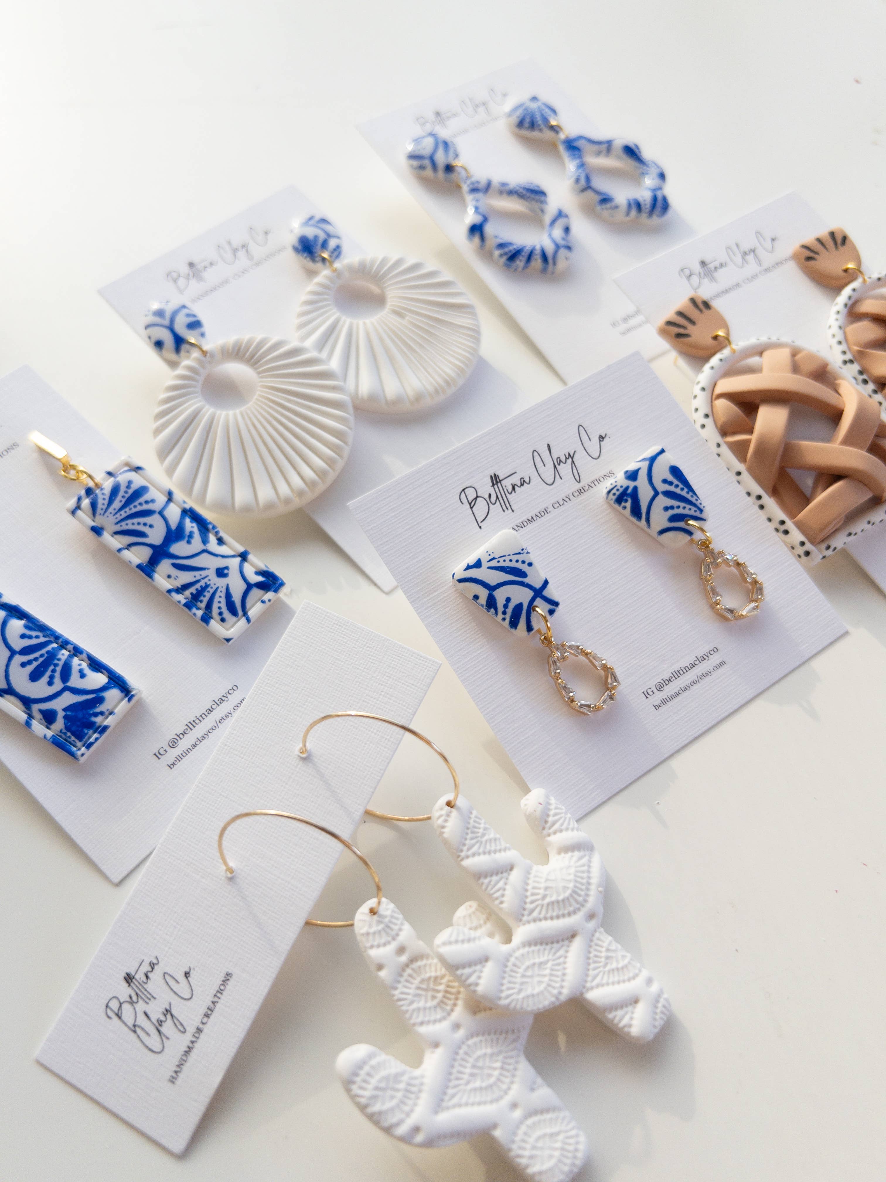 Belltina Clay Co. - Wholesale Dangle Earrings - Aqua White and Blue Clay Earrings7