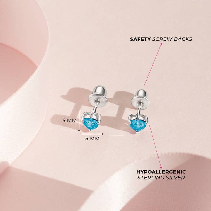 In Season Jewelry - Wholesale Oorbellen - Kinderen - CZ Heart Solitaire 4mm Kinder Oorbellen - Sterling Zilver3