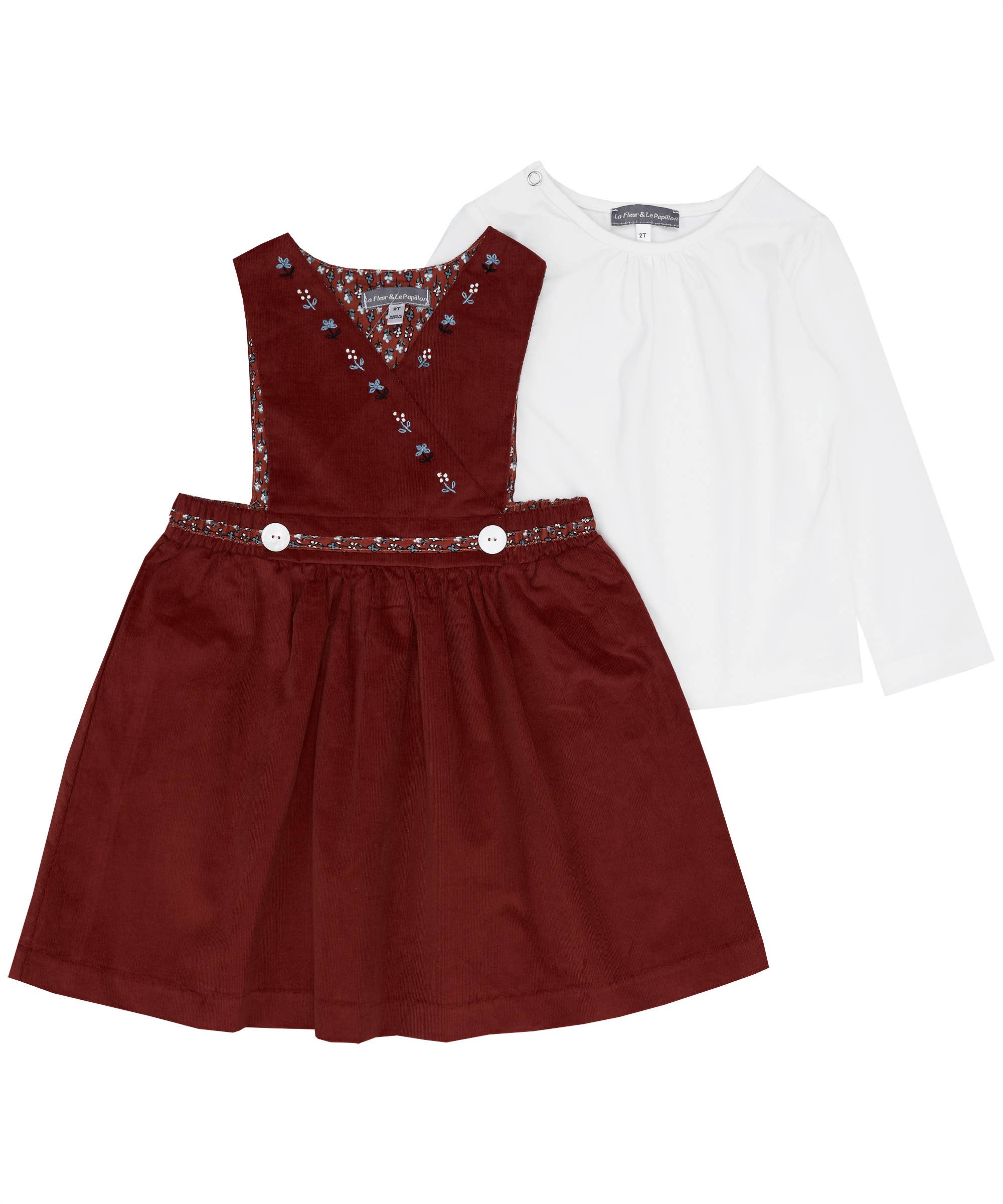 Smocked Bebe - Wholesale Dress - Kids - Brown Embroidered Corduroy Dress + Knit Top1