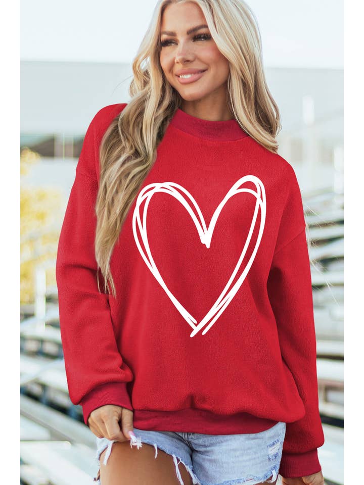 Rouge Racing Sweat-shirt à col montant réversible en forme de cœur de la Saint-Valentin LDC en vente sur Faire3
