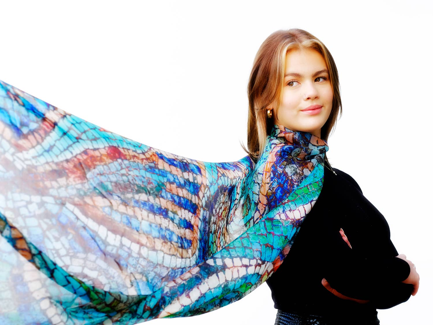 Bluyonda Silk Scarves - Wholesale Scarf - Unisex - Silk Chiffon Scarf "Dolphin" 180cmx65cm.2