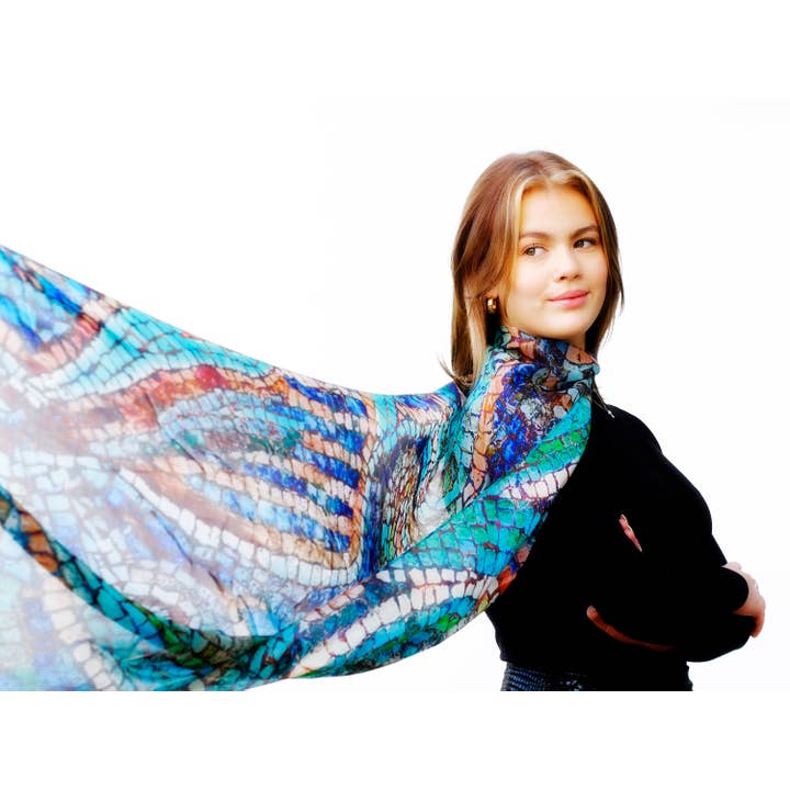 Bluyonda Silk Scarves - Wholesale Scarf - Unisex - Silk Chiffon Scarf "Dolphin" 180cmx65cm.2
