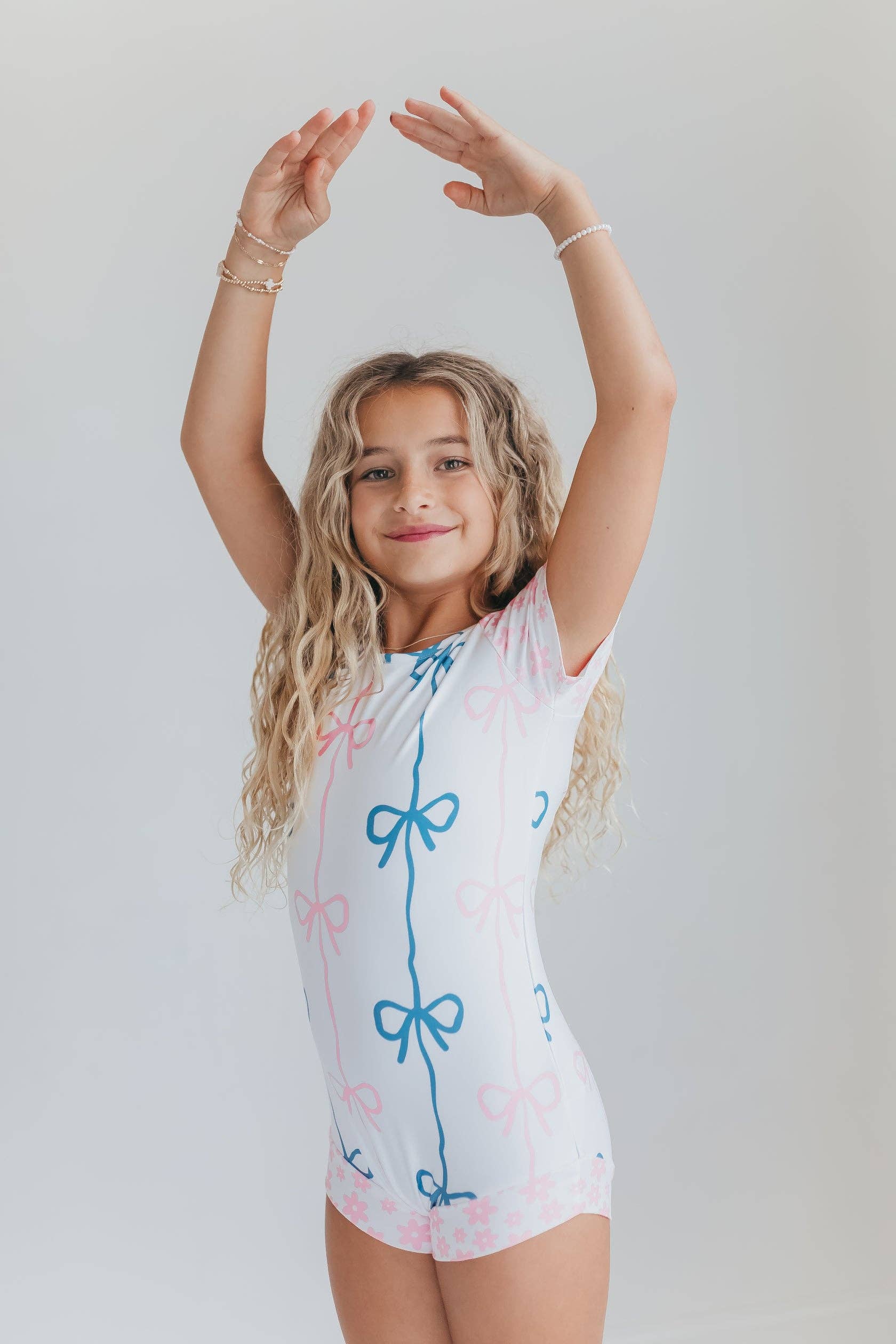 Oopsie Daisy - Wholesale Leotard - Kids - Kids Pink & Blue Bow Shortie Ballet Dance Gymnastics Leotard3