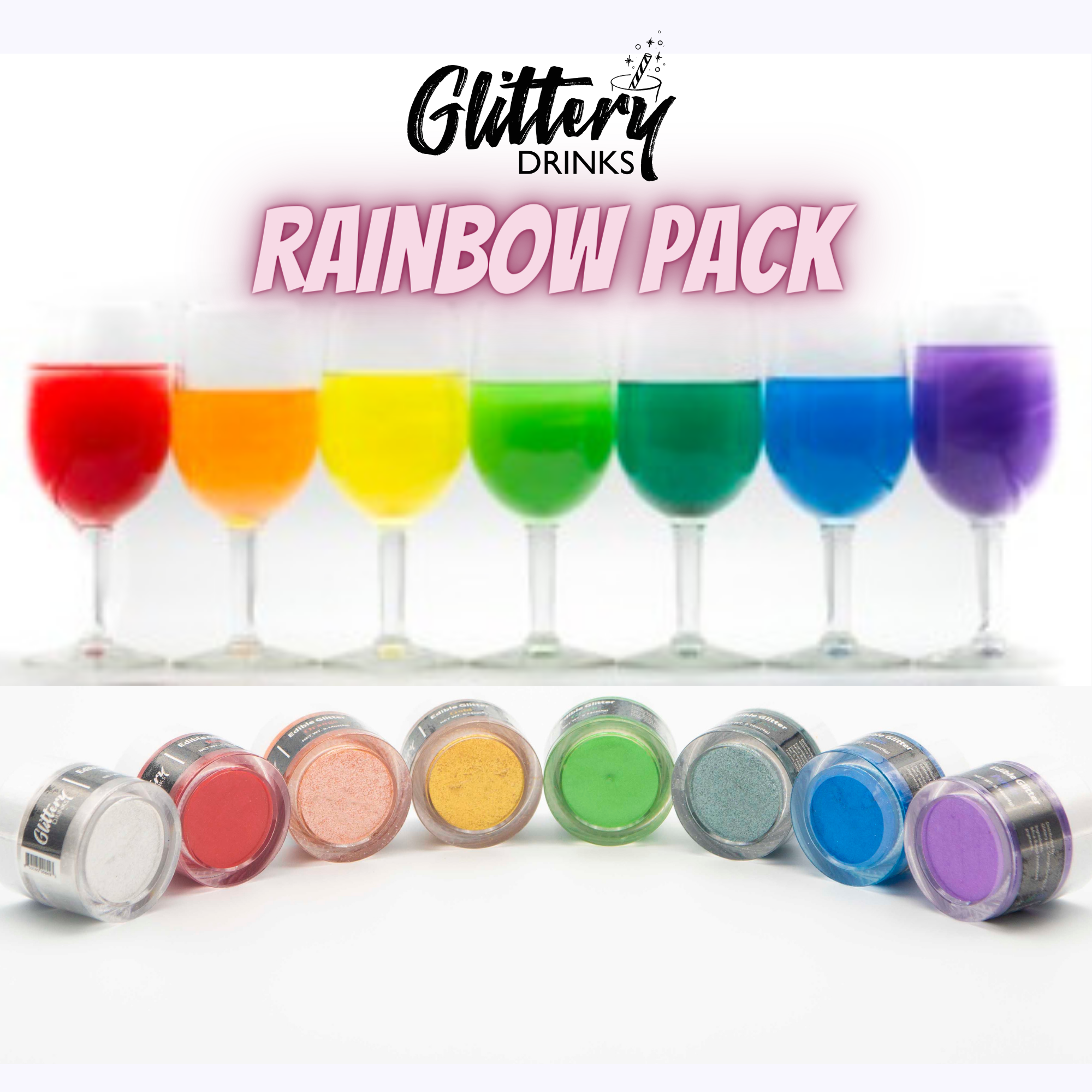 Full Rainbow Edible Glitter Set  Rainbow Edible Glitter for Drinks & Cakes  - Sweets & Treats™