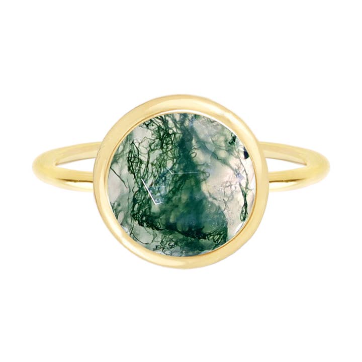 Zoey Simmons - Wholesale Cocktail/Statement Ring - Moss Agate Lollipop Ring - GF0