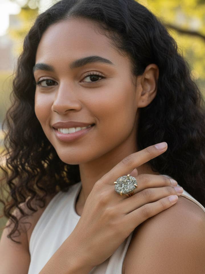 Jolie bague en pyrite pour la vente par jools & joplin
