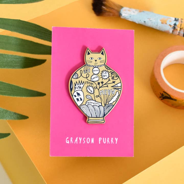Niaski (USA DUTIES PAID) β wholesale Lapel pin/button β Grayson PURRY Cat Artist Pin1