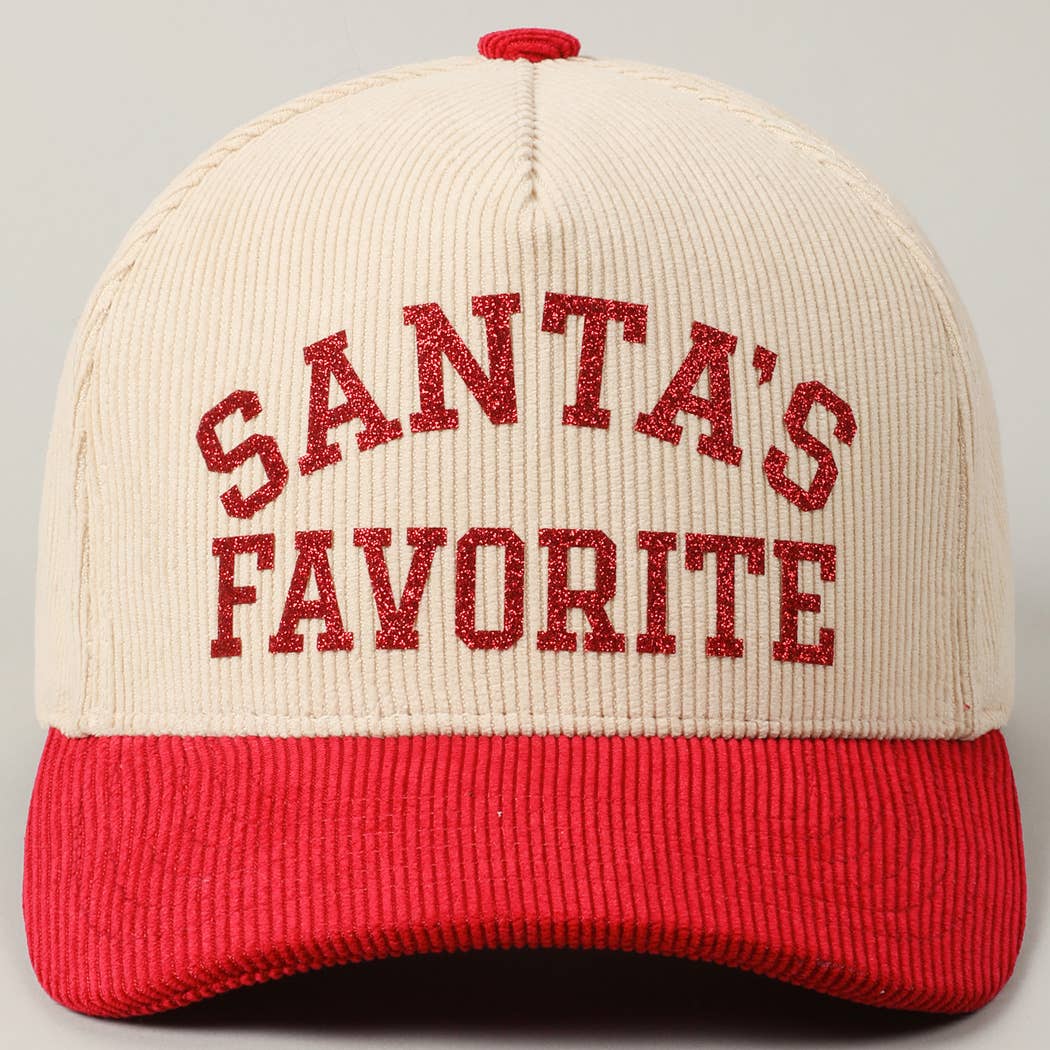 Fashion City - Wholesale Baseball Cap - Unisex - Santa's Favorite Glitter Text 5 Panel Corduroy Cap25